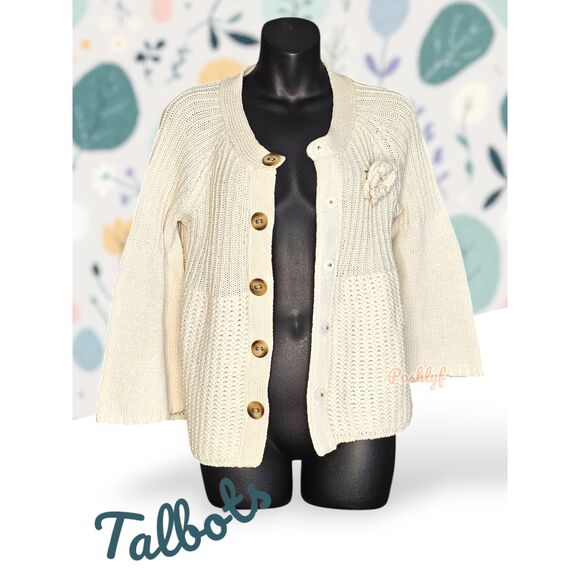 Talbots Knit Bell Sleeves Button Front Cardigan Ivory Small - Picture 5 of 16